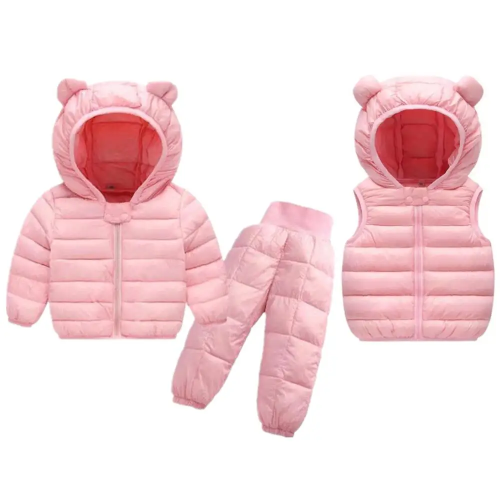 Kids Clothing Set Toddler Winter Outwear Girls Boys Warm Faux Down Jacket Suit Snowsuit Coats Vest Pants Overalls