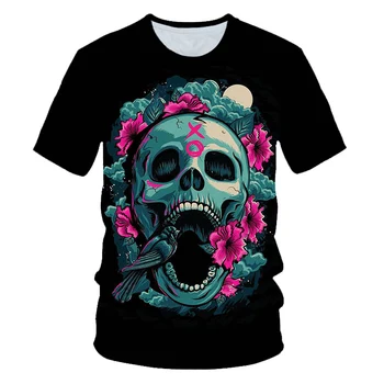 

BIAOLUN Funny Skull Rose Punk T Shirt Women Fashion Casual Short Sleeve Sun Flowers Tshirts Chemise Femme Tops Mujer Ladies 2020