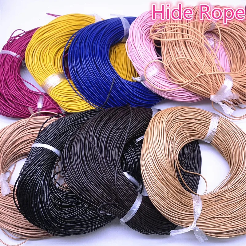 5yards 1.5mm Genuine Cow Leather Round Leather Cord String Necklace Rope For Jewelry Making DIY Bracelet Retro Crafts Findings