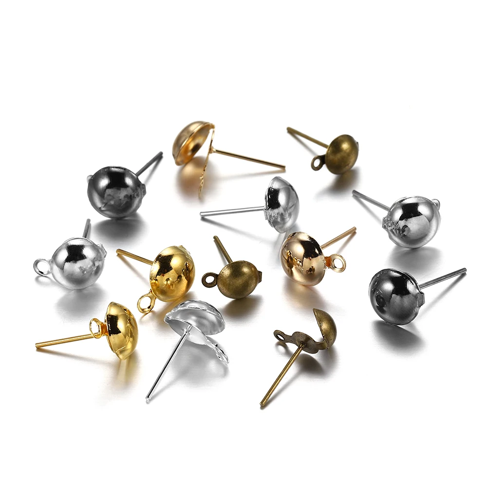 

50-100Pcs/lot Convex Round Wave Plate Ear Pins Ear Post With Loop 3/4/5mm Round Stud Earring Post Diy Jewelry Findings