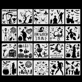 

20Pcs Halloween Decor Stencils Template for Pumpkin Bat Skeleton DIY Drawing Painting Template