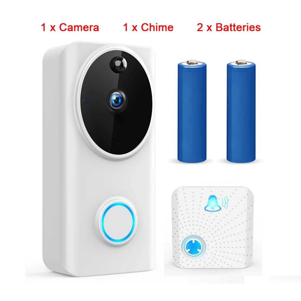 1080P 2.0MP беспроводной дверной звонок камера Смарт камера домофона водонепроницаемый видеодомофон wifi инфракрасная камера безопасности s белый/черный - Color: White-Chime-Battery