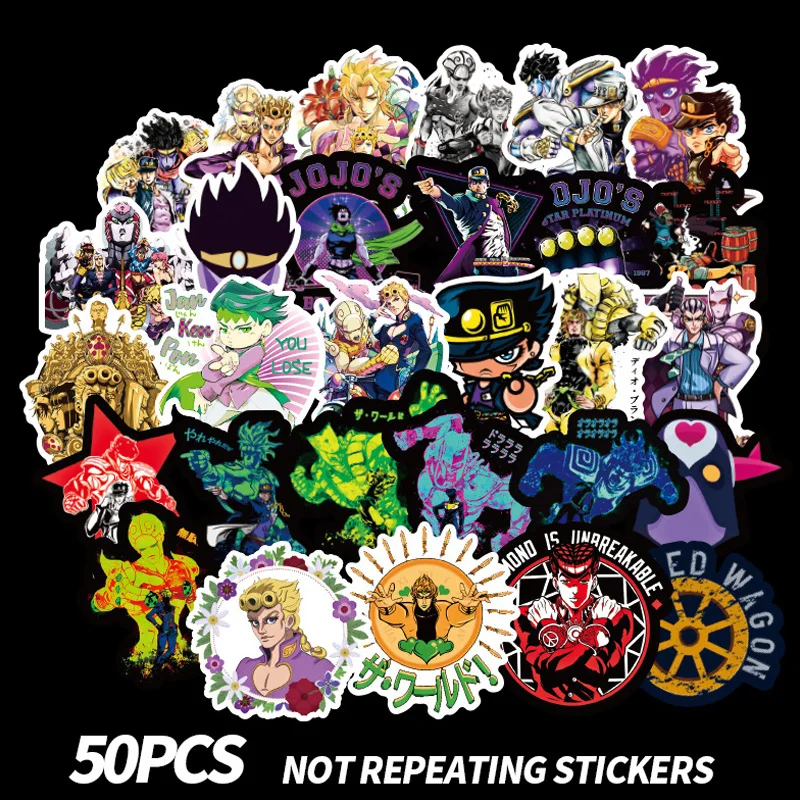 50 Pcs Anime JoJo Bizarre Adventure Stickers Cosplay Accessories Prop PVC Waterproof Cartoon Decal Sticker