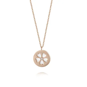 

New Sale Cherry Blossoms Necklace Titanium Steel Flower Necklace White Shell Crystal Pendant Necklaces Jewellery Collier Femme