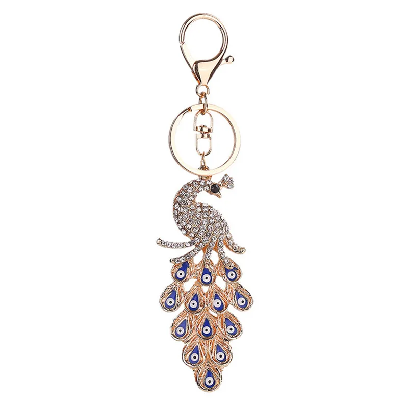 

NEW Peacock Diamond Keychain Crystal Golden Color 3D Colorful Chain Charm Car Pendant Keychain Key Ring