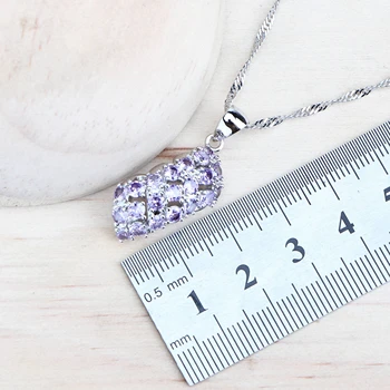 طقم مجوهرات زفاف نسائي من الزركونيا الأرجواني ، فضة 925 ، مجوهرات راقية ، أقراط ، خواتم ، قلادة ، أساور ، قلادة 6