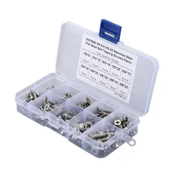 

160pcs M3 M4 M5 304 Stainless Steel Screw Cross Recessed Flat Head Self-tapping Wood Screws Combination Set