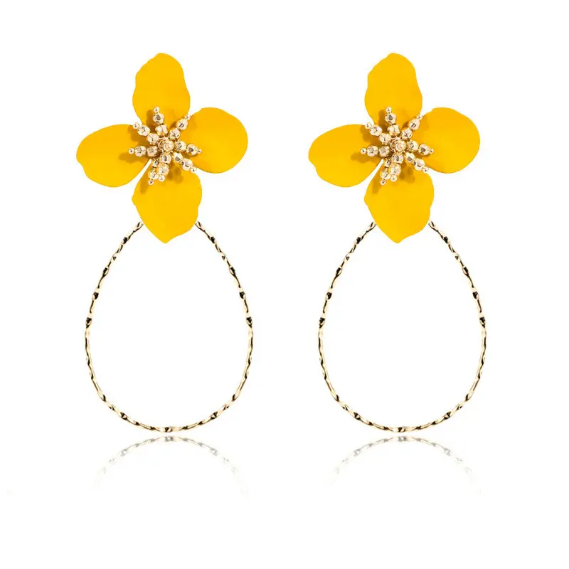 Fashion Temperament Paint Spraying Flower Beads Hoop Earring Exaggerated Alloy Water Drop Earring Women Jewelry Bijoux Ear Loop