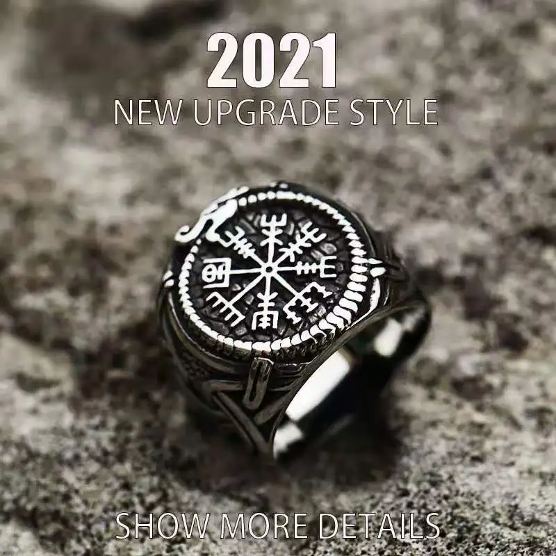 Viking Compass Runic Rings Men Vintage Nordic Totem Odin Men Rings 3D Upgraded Fashion Jewelry