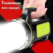

Super Bright LED Flashlight Portable Waterproof USB Rechargeable Torch Long Range Spotlight Outdoor Camping Lamp with Side Light