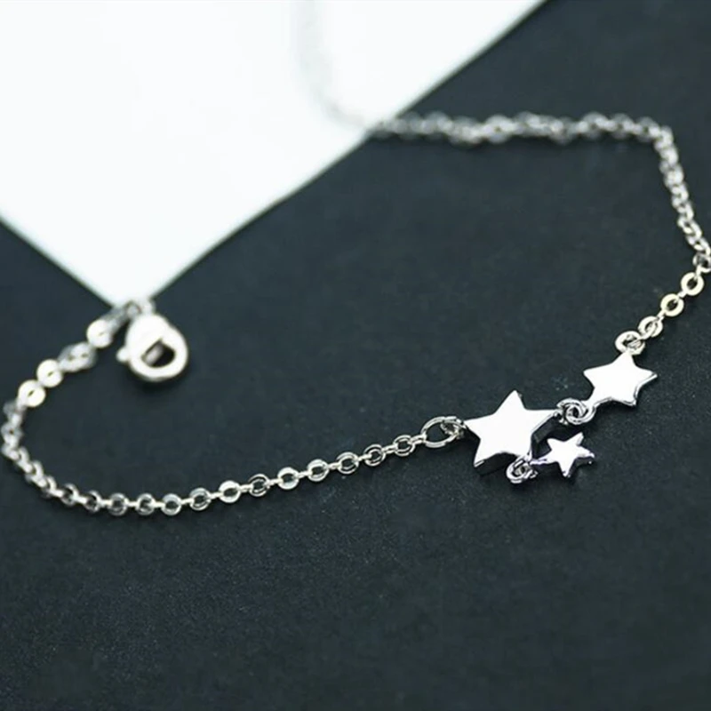 New Fashion Three Stars Pendant Anklets Bracelet 925 Sterling Silver Simple Charm Star Ankle Chain For Women&Girl Jewelry Gift