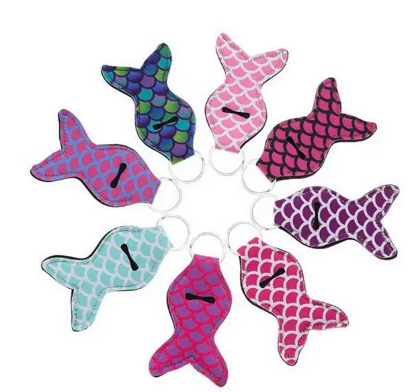 

Mermaid Tail Neoprene Lipstick Holder Keychain Chapstick Key Chain Holder Lip Balm Vibrant Prints Key Chain Holder