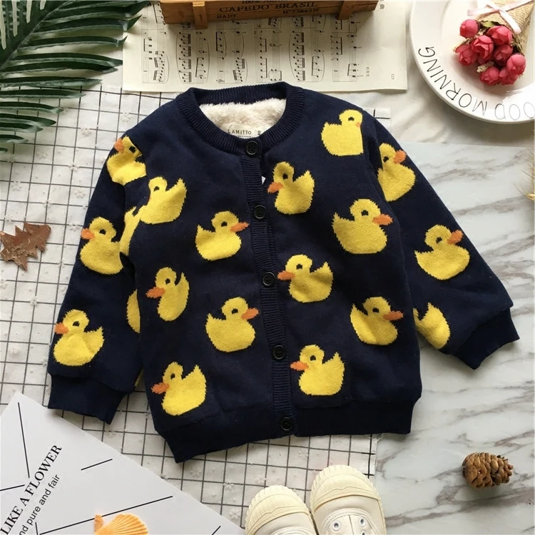 Tonytaobaby Winter New Boys and Girls Children's Small Duck Cardigan Pure Cotton Knitted Sweater Plush