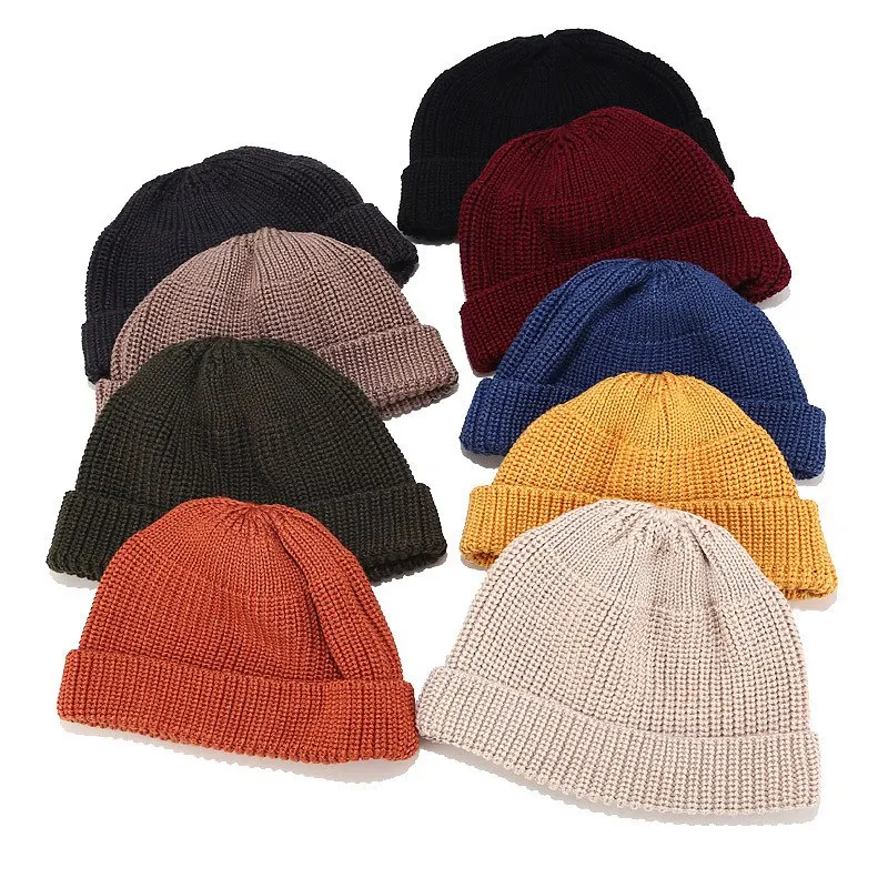 

10pcs Soft Warm Knitted Winter Ski Cap Short Melon Hip Hop Skullies Beanie Warm Knitted Hat Men Winter Hats Hight Quality