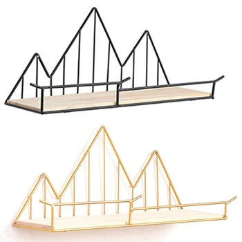 

2 Pcs DIY Wall Storage Shelves Wooden Wall Mounted Storage Rack Organization for Kitchen Bedroom Decor, Gold & Black