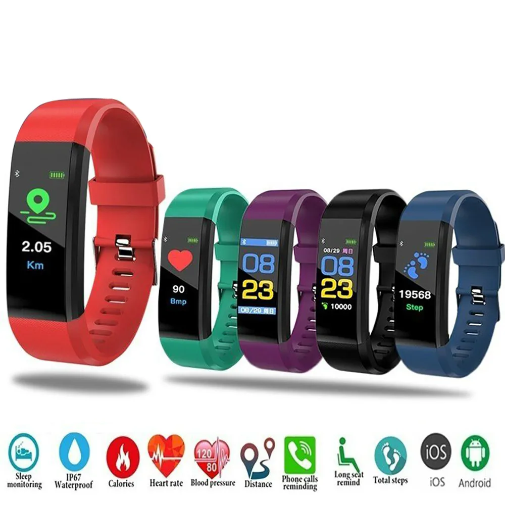 

Smart Digital Watch for Men Women 115 Plus Smart Wristband Fitness Running Tracker Pressure Sport Watch Heart Rate Monitor Band