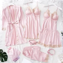 Пижама женская, 8 шт., розовый халат, пижамный комплект, атласное шелковое сексуальное пижамное белье, домашняя одежда, пижама, пижамный комплект, пижама для женщин
