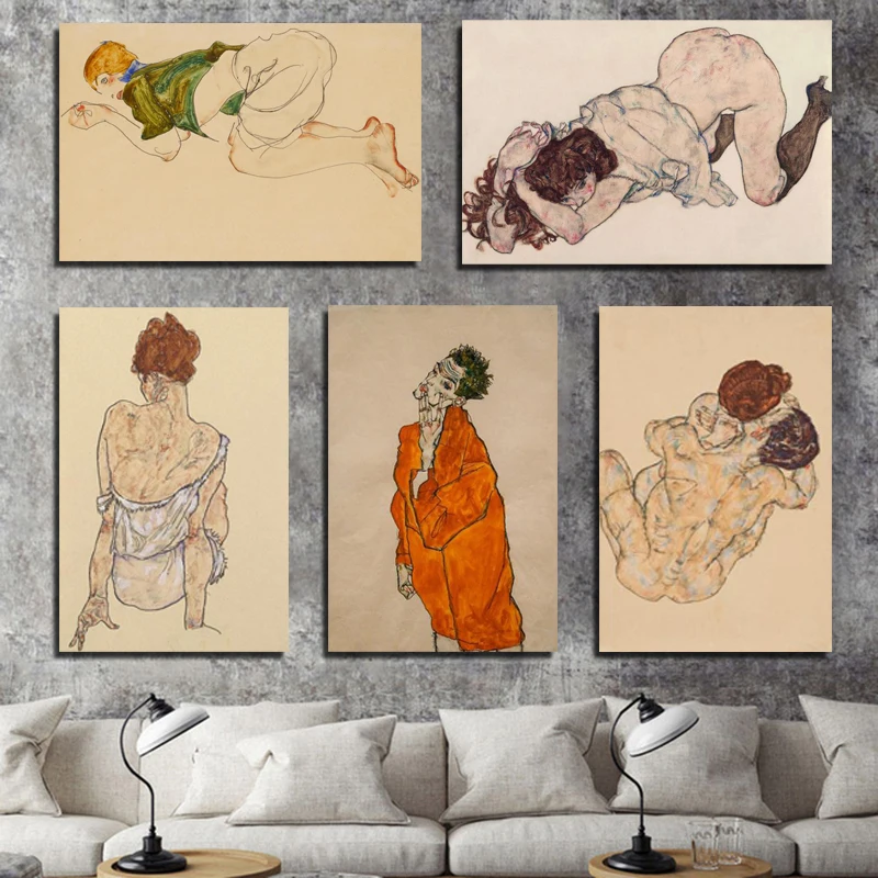 Print Canvas Egon Schiele Home Decor Wall Art Expressionism Painting Modular Retro Poster HD Modern Character Picture Bedroom | Дом и сад