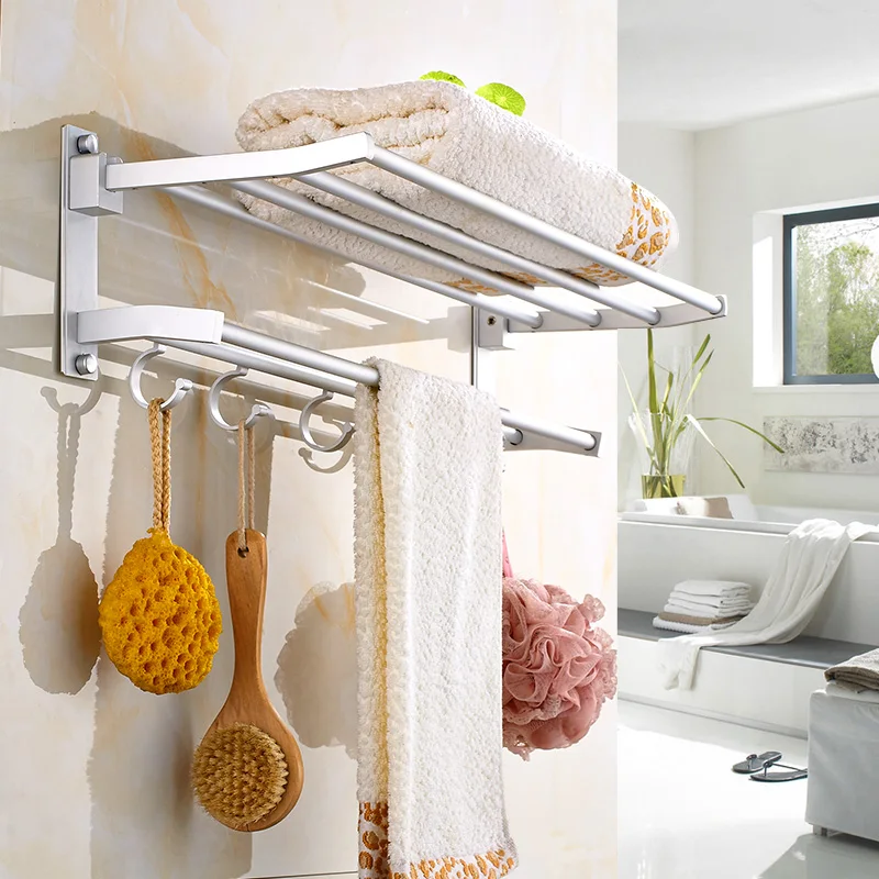 Tanie Ręcznik łazienkowy naścienny aluminiowy Organizer uchwyt na ręczniki półka łazienkowa