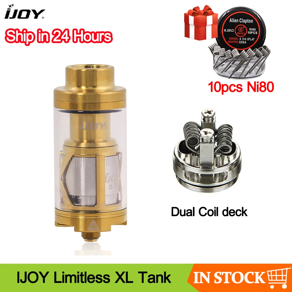 

Original IJOY Limitless XL Tank 25mm Diameter 4ml Rebuildable Atomizer Swappable Deck System E Cigarette Atomizer VS EXO XL Tank