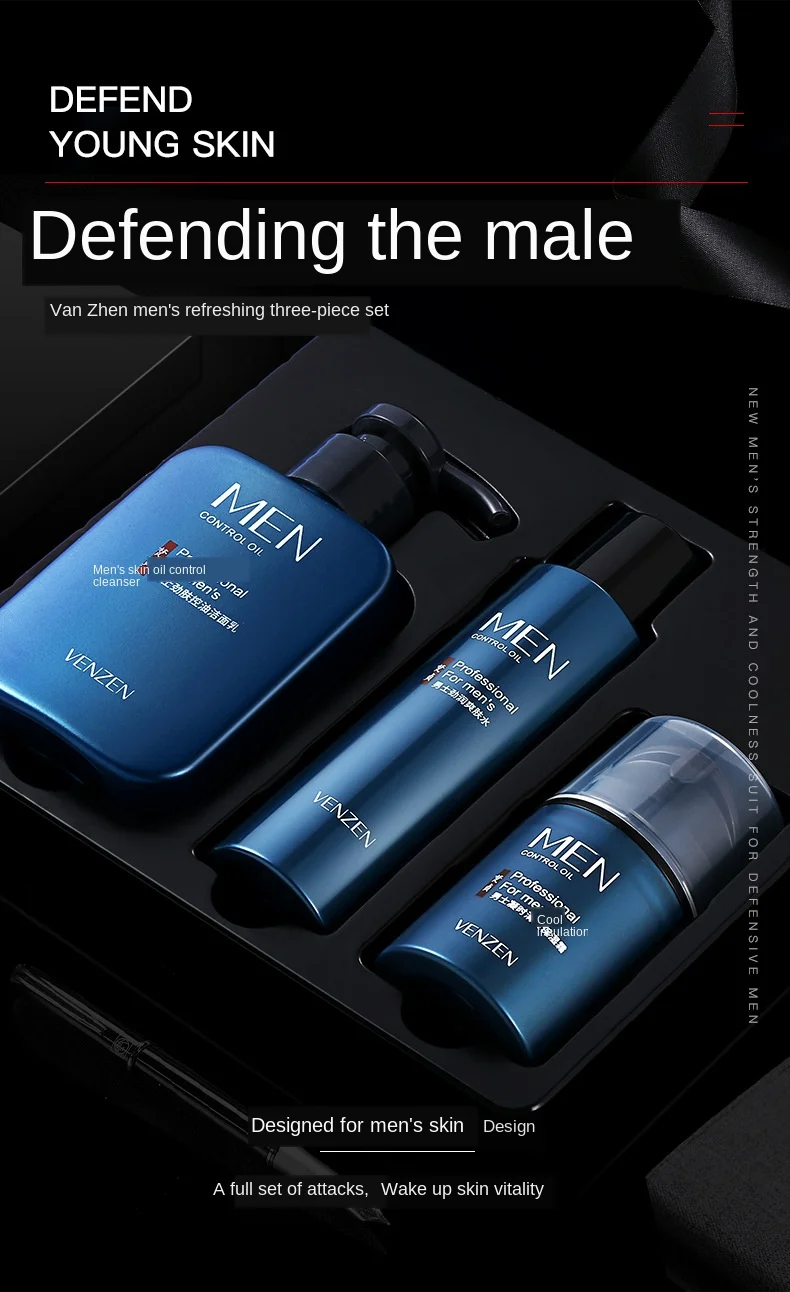 Conjunto de Cuidados com a Pele para Homem Controle de Óleo Hidratação para Homens Pçs com Caixa de Rosto Toner Essência Creme Limpador Facial Kit Refrescante p 3 2 homem 3 pçs com caixa de rosto