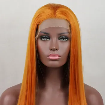 

Bombshell Silky Straight Synthetic Hair Lace Front Wig Bright Orange Heat Resistant Fiber Hair Natural Hairline For Women Wigs