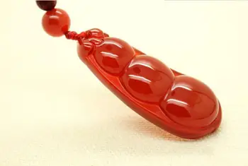 

LETSFUN Fine Jewelry Red Chalcedony Green Beans Pendant Manual Sculpture Symbolizes Good Fortune Natural Gemstone
