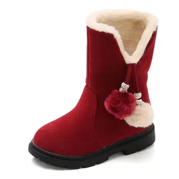 

Pink Winter Boots Girls High-heeled Children's Leather Snow Boots Warm No-slip Fashion Princess Knee-High Boots Shoes