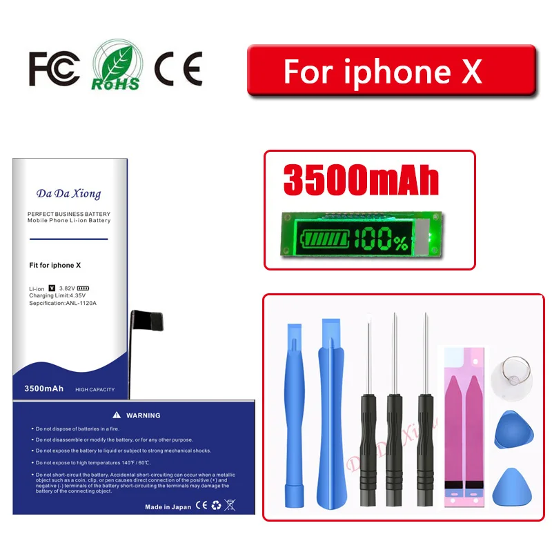 

High Capacity Battery for iPhone X 0 cycles mobile phone Replacement battery 3500mAh large capacity batteries + free tool