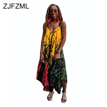 

Printed Sexy Long Summer Women Spaghetti Strap Backless Asymmetric Loose Jumpsuit Causal V-Neck Sleeveless Plus Size Jumpsuit