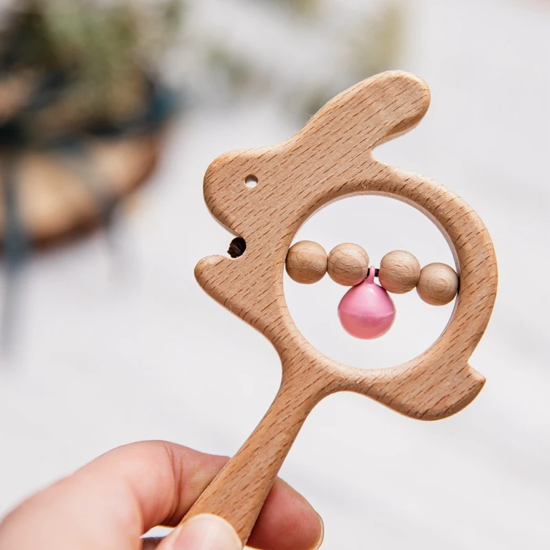 1PC Baby Wooden Rattle Beech Animal Hand Teething Wooden Ring Makes A Sound Montessori Educational Toy Attract Attention top Baby & Toddler Toys