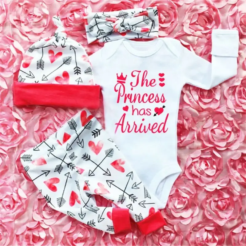 Emmababy, 4 предмета, Рождественский комплект для новорожденных девочек, одежда принцессы комбинезон, топ, штаны с цветочным рисунком подарочные комплекты