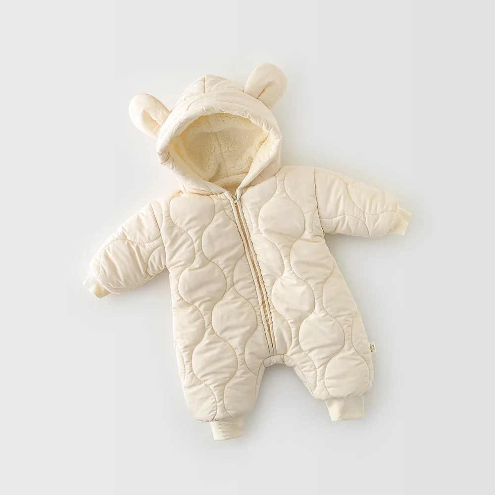 Newborn Baby Hooded One Piece Romper Jumpsuit with Fur Lining