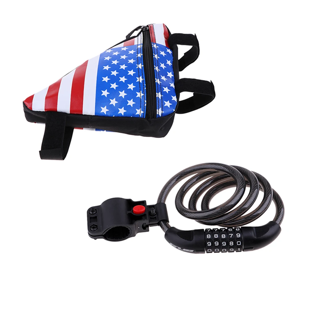 1.2m Bike Lock 5 Digit Security Resettable Combination Coiling Cable Lock and one Complimentary Front Tube Frame Bag