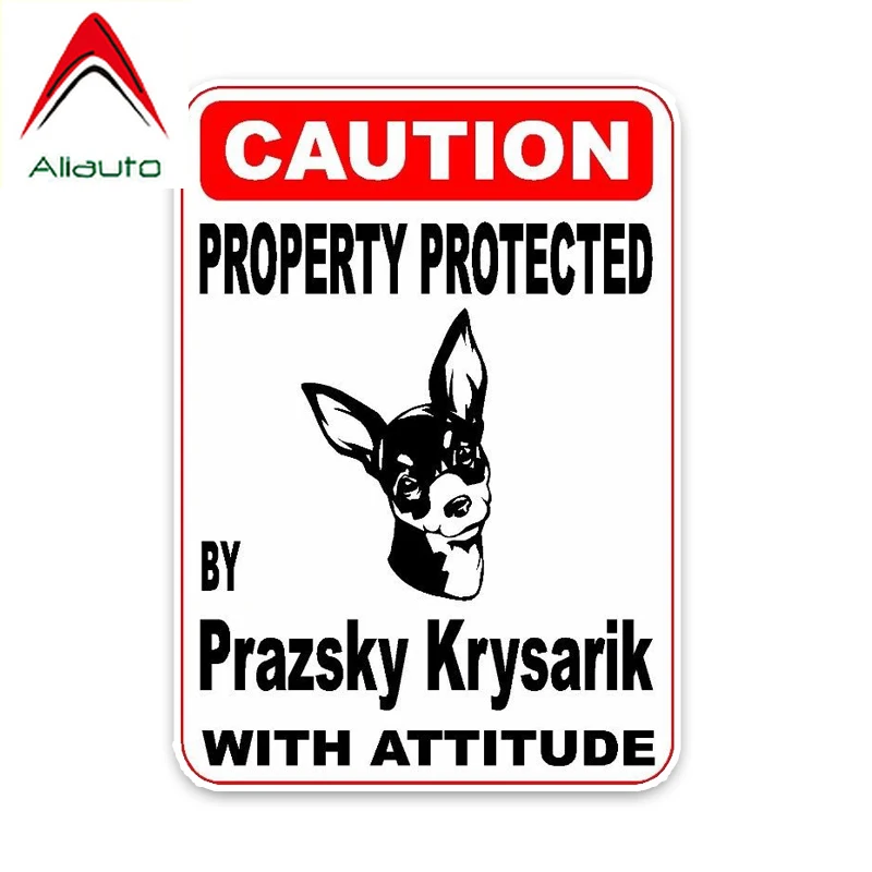 

Aliauto Caution Car Sticker Property Protected By Prazsky Krysarik Dog Decoration PVC Reflective Anti-UV Decal,10cm*14cm