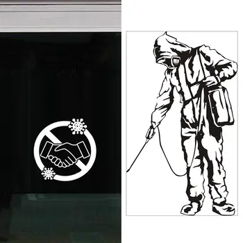 

2Pcs Adhesive No Handshake Antivirus Disinfected Window Glass Wall Sticker Removable Warning Sign Decal Reminder Wall Sticker