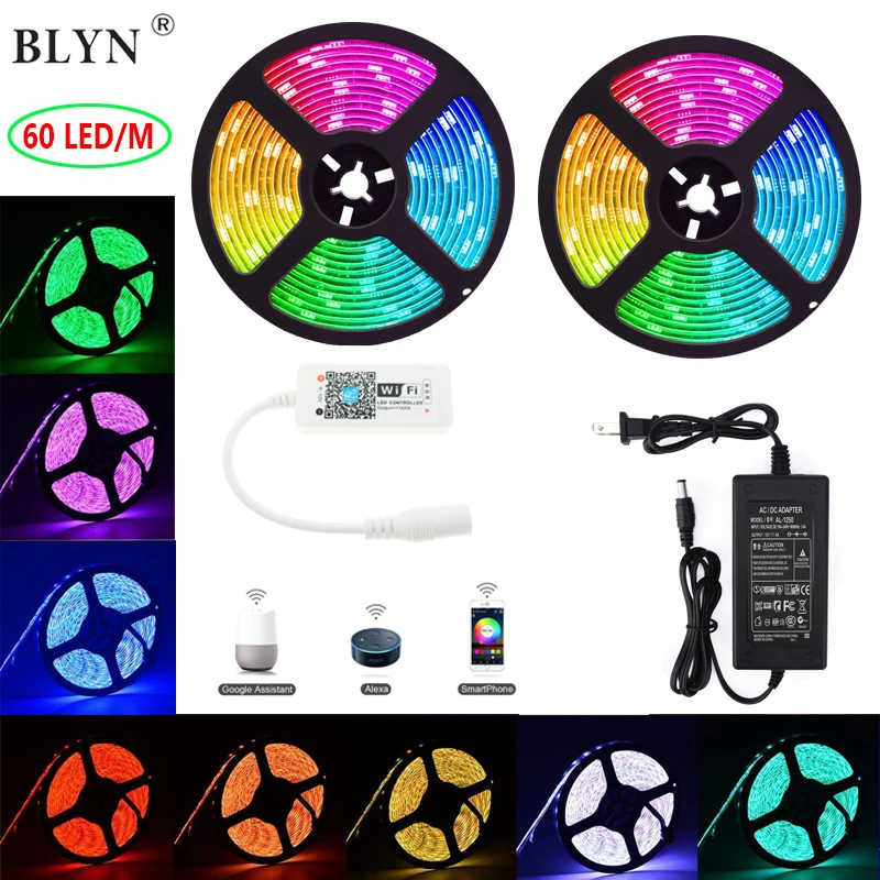 

Водонепроницаемая светодиодная лента SMD 5050, 5 м, 10 м, RGB, Wi-Fi