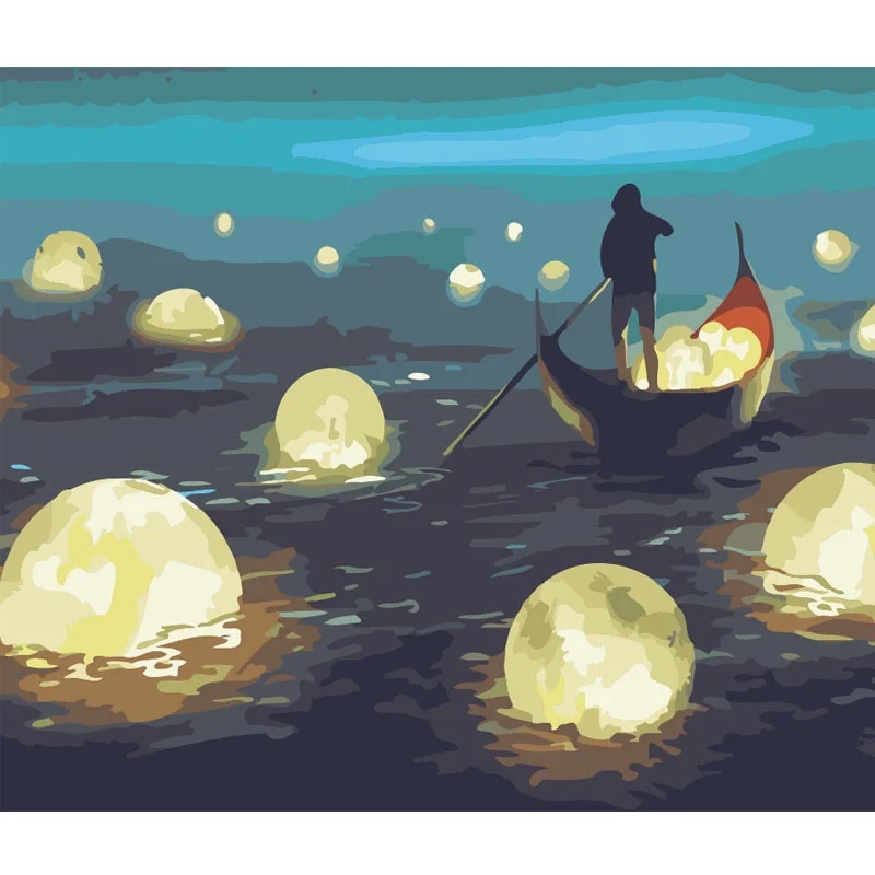 

Painting By Numbers DIY Dropshipping 40x50 60x75cm Ferryman kneeling on a ship Figure Canvas Wedding Decoration Art picture Gift