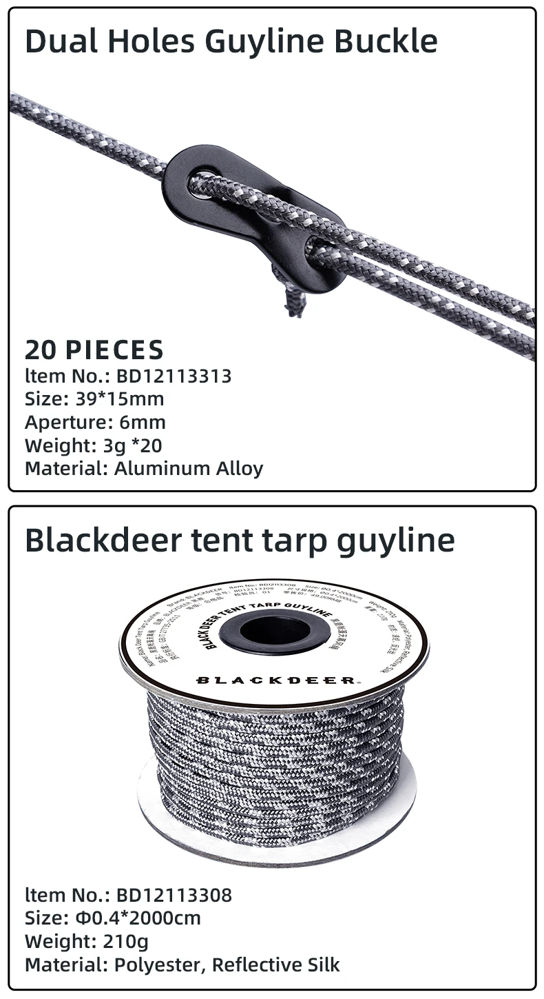 Description Picture 5 of itemBLACKDEER 8pcs Camping Tent Pegs Aluminum Alloy Tent Nail Hiking Hook Nail Tent Stake guy line Wind rope buckle accessories
