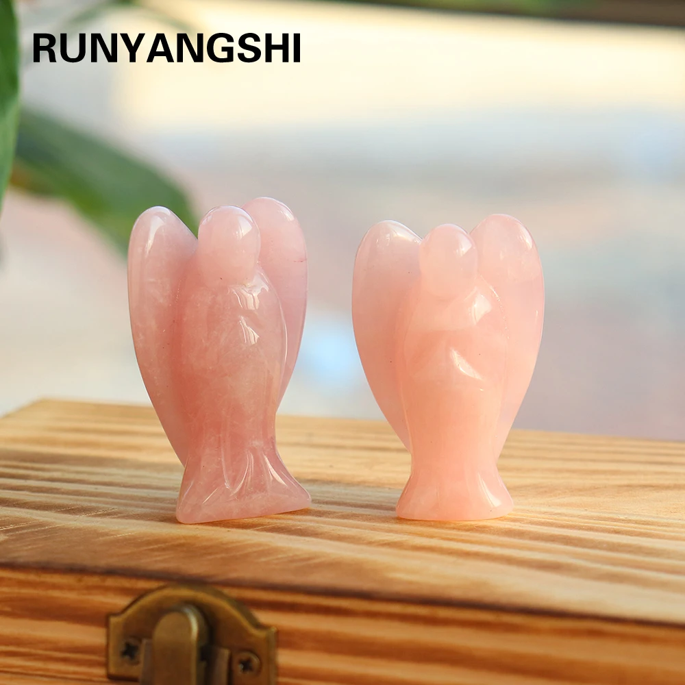 

1PC 2inch Natural Crystal Guardian Angel Figurine Rose Quartz Healing Stone Gemstone Craft Gift Home Decor Ornaments