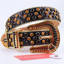 Leather Rhinestone Belt For Jeans Fashion Shiny Diamond Crystal Waistband Luxury Designer Belts Goth Studded Belt Buckle Cintos