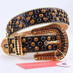 Leather Rhinestone Belt For Jeans Fashion Shiny Diamond Crystal Waistband Luxury Designer Belts Goth Studded Belt Buckle Cintos