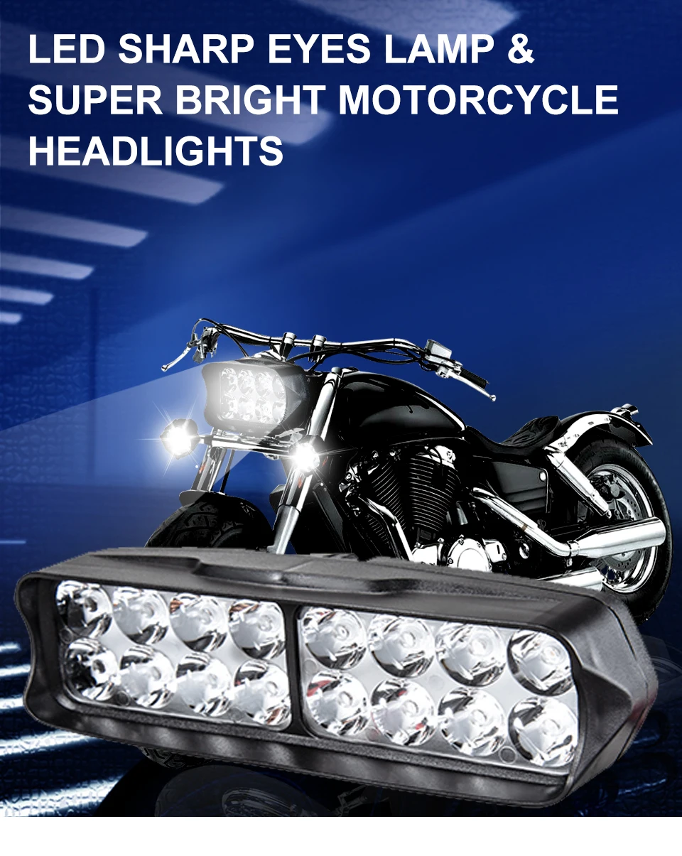 Светодиодный мотоциклетный головной светильник, лампы, рабочий светильник, скутер, ATV, авто налобный фонарь, точечный светильник, 12 В, 6500 К, светодиодный прожектор, автомобильный светильник s