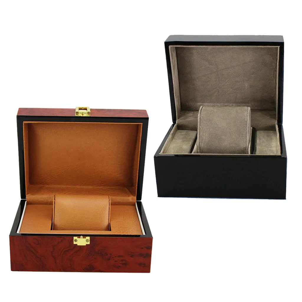 

2Pcs Single Watch Box Wood Wristwatch/Bangle with Velvet Pillow Case Gift