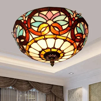

2020 Ceiling Lights For Living Room Luminaire Mediterranean Retro Stained Glass Corridor Balcony Hall Bedroom Ceiling Light