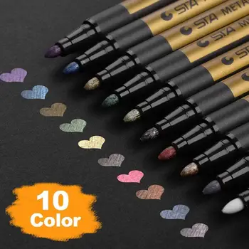 

STA 10 Colors Metallic Marker Pens for Rock Painting Medium Point Metallic Color Markers for Ceramic Glass Plastic Scrapbooking