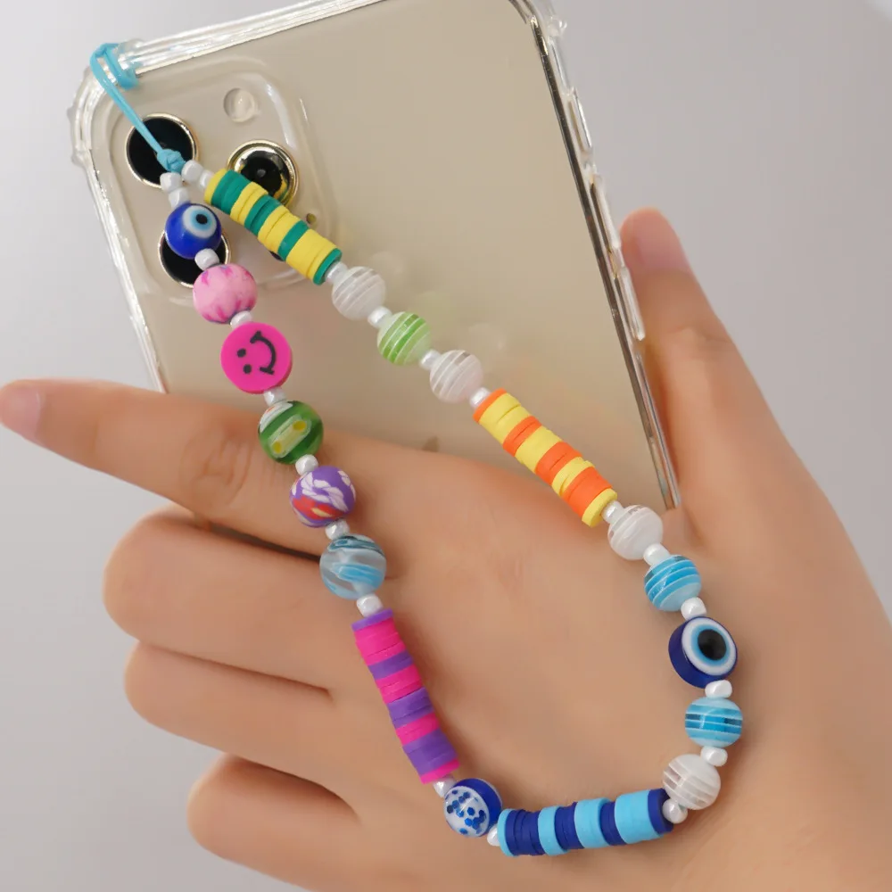 MIIQNUS Chain For Phone Charm Beads Chains Cell Phone Cord Accessories  Peace Sign Jewelry Wood Beads Straps 2021 Mobile Lanyard