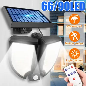 

90LED Solar Motion Sensor Wall Light Outdoor Street Lamp with Remote Control Waterproof Garden Street Lamp Adjustable Brightness