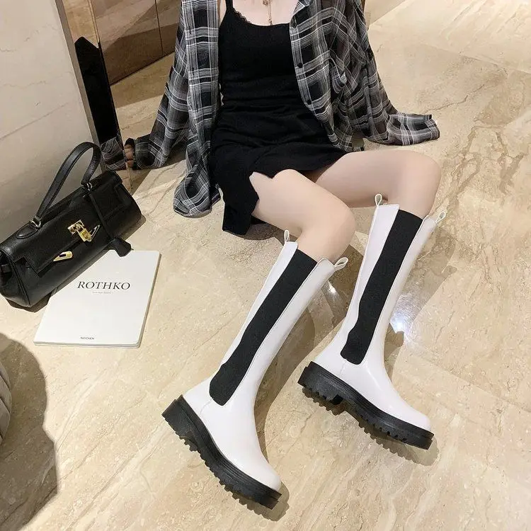 Women's Over The Knee Chelsea Boots 2020 Casual Korean Style Platform Autumn Motorcycle Boots Shoes Female Long Leather Boots