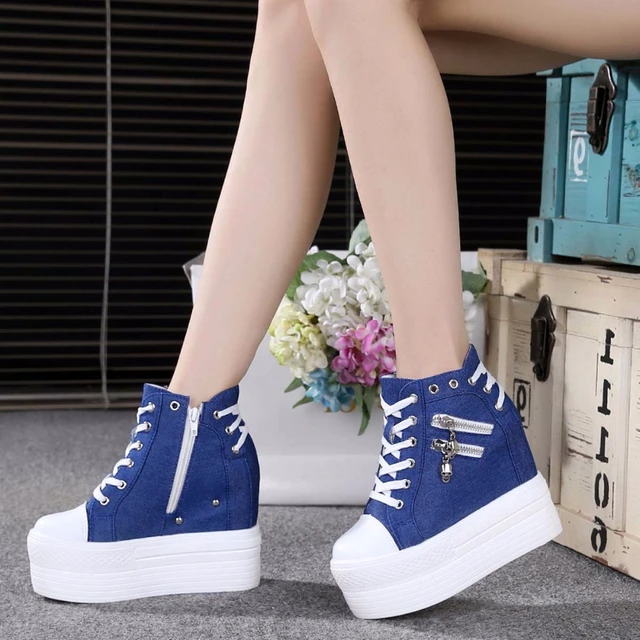 Fashion Wedge Sneaker for Women High Heel Sneaker Platform Ankel Booties  Side Zipper Canvas Casual Shoes Blue : Buy Online at Best Price in KSA -  Souq is now Amazon.sa: Fashion